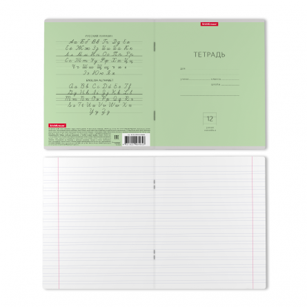 Тетрадь 12л., узкая линия, ErichKrause, скрепка, блок офсет, мелованный картон, "Классика" зеленая, фото 2