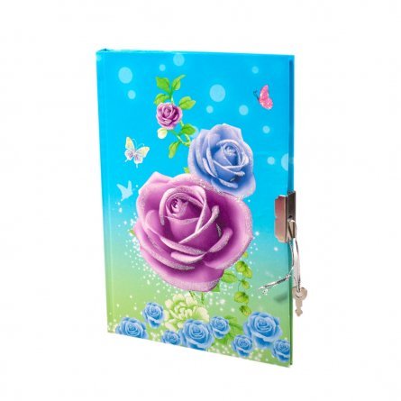 Подарочный блокнот 13,0 см * 19,0 см , 7БЦ, Alingar, ламинация, замочек, 40 л., линия, "Яркие розы", голубой фото 1