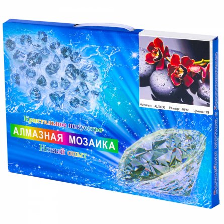 Алмазная мозаика Alingar, на подрамнике, с полным заполнением, (матов.) дизайн рамка, 40х50 см, 19 цветов, "Орхидеи на камнях" фото 2
