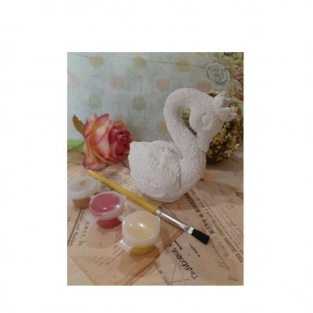 Гипсовая фигурка для раскрашивания красками, 9 см, с кистью и красками, пакет с европодвесом, "Лебедь" фото 1