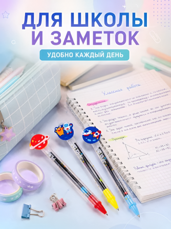 Набор гелевых ручек пиши-стирай, автоматические Alingar, "Outer space", 0,5 мм, синяя, пулев. наконечник, кругл. цв. пластик. корпус, 3 шт/уп, пакет фото 5