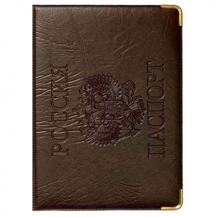 Обложка для паспорта, иск. кожа, коричневая, тиснение, конгрев фото 1