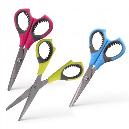 Ножницы канцелярские, Alingar, 14 см., пластиковые ручки, прорезиненная вставка, закругленные концы, ассорти (голубой, розовый, зеленый), европодвес фото 2