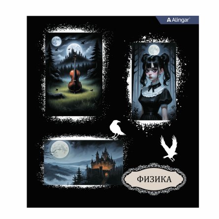 Тетрадь предметная "Физика" А5 48л., клетка, со справочным материалом, скрепка, мелованный картон(стандарт), блок офсет, Alingar "Mystical wednesday" фото 1