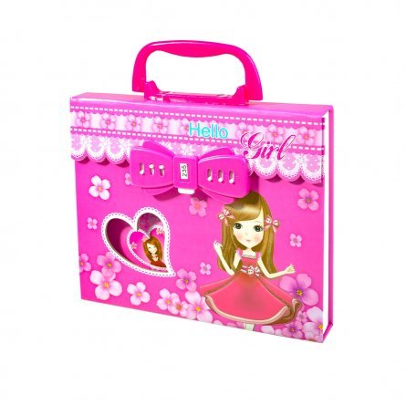 Подарочный блокнот в футляре-портфеле 15,0 см * 18,0  см , гребень, Alingar, мел.карт, глиттер, код.замочек, 60 л., линия, "Принцесса", розовый фото 1