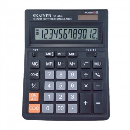 Калькулятор SKAINER 12 разрядов, 57*200*32 мм, черный, "SK-444L" фото 1