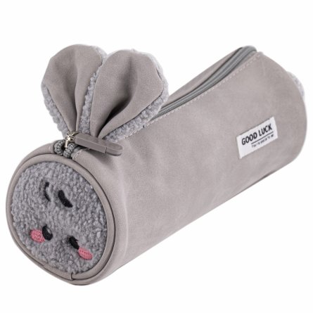 Пенал - тубус Alingar, экозамша, молния, 70 х 200 мм, "Good LUCK. You're special to me", с ушками и хвостиком, микс (графит, беж, св-беж) фото 2