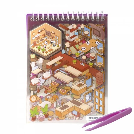 Наклейки для творчества - антистресс блокнот, 140*195 мм, "Медвежата", фиолет., MINI, 3D стикеры, 20 комнат, в комплекте пинцет, пакет с европодвесом фото 6