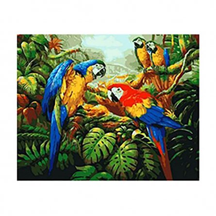 Картина по номерам Рыжий кот, 40х50 см, с акриловыми красками, дерево "Попугаи в джунглях" фото 1