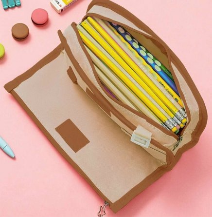 Пенал - косметичка Alingar, ткань, молния, 2 боковых кармана, мини-кошелек, 195 х 90 х 50 мм, "CAPYBARA", бежевый, европодвес фото 3