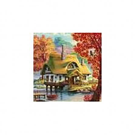 Алмазная мозаика Рыжий кот, на подрамнике, с полным заполнением, (класс.), 20х20 см, 24 цвета, "Норвежский домик в лесу" фото 1