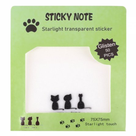 Прозрачные стикеры для заметок с клеевым краем, Alingar, 75 х 75 мм, 50 л., покрытие starlight touch, "Three CATS", зеленый, водонепрониц., европодвес фото 1
