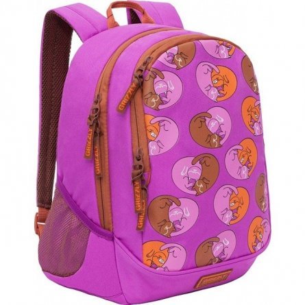 Рюкзак Grizzly школьный "Сердца" 29х40х20 см, 2 отделения, анатомиическая спинка, карман для ноутбука, укрепленное дно, фиолетовый, полиэстер. фото 2