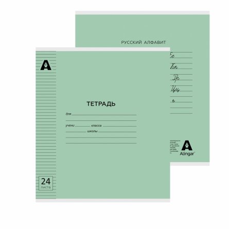 Тетрадь 24л., линия, обложка пластик, Alingar, скрепка, блок офсет, 100% белизна,  "Зелёный пастель" фото 2