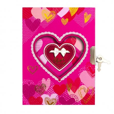 Подарочный блокнот в футляре 13.5 см * 18,0 см , 7БЦ, Alingar, ламинация, тиснение, замочек, 50 л., линия, "Сердце", розовый фото 2