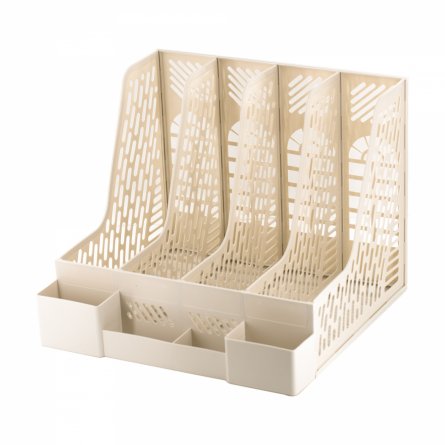 Лоток-органайзер для бумаг вертикальный, сборный, секционный Alingar, 4 отделения, пластик, бежевый, в комплекте наклейки фото 2