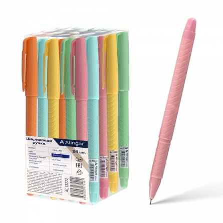 Ручка шариковая Alingar, "Pastel", 0,7 мм, синяя, игольчатый наконечник, круглый цветной пластик. корпус, 24 шт/уп, пластик. уп. фото 1