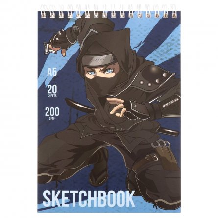 Скетчбук А5  20л., "Аниме", 200г/м2, Миленд, гребень сверху, жесткая подложка, мягкая обл., мат. лам., акварельная бумага фото 1