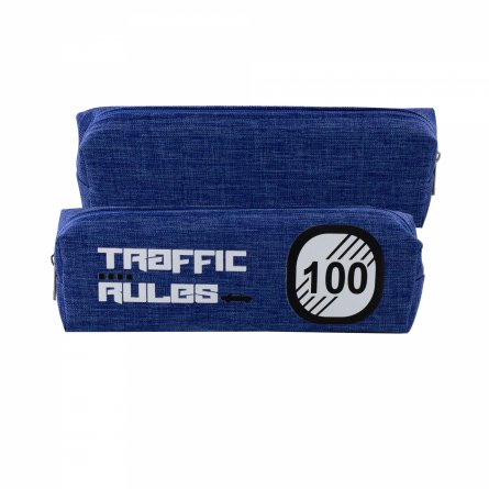 Пенал - косметичка, Alingar, ПВХ, молния, 50 х 190 мм, "Traffic Rules", синий фото 1