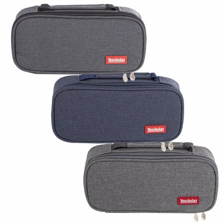 Пенал - косметичка Alingar, ткань, молния, 1 откидная планка, карман-сеточка, ручка, 210 х 90 х 55 мм, "YESCHOLAR", микс (серый, тем-синий, тем-серый) фото 1