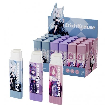 Клей-карандаш ErichKrause, 13 гр, на основе PVP, белый, картонная упаковка, "Prism Manga", ассорти фото 1