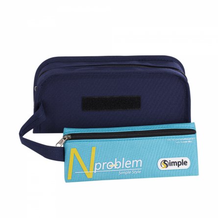 Пенал - косметичка Alingar, ткань, молния, боковой карман, липучка, петля, 195 х 80 х 45 мм, "N problem", синий/бирюзовый, европодвес фото 2