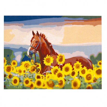 Картина по номерам Рыжий кот, 40х50 см, с акриловыми красками, холст, "Лошадь в подсолнухах" фото 1