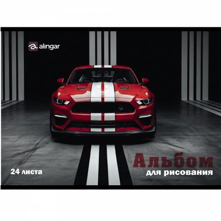 Альбом для рисования А4 24л., Alingar, на скрепке, мелованный картон (стандарт), 100 г/м2,  "Яркие спорткары", 4 дизайна в пленке т/у фото 6