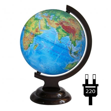 Глобус физический Глобусный мир, 210 мм, с подсветкой, на деревянной подставке фото 1