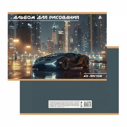 Альбом для рисования А4 40л., Alingar, на скрепке, мелованный картон (стандарт), 100 г/м2,  "Авто", 2 дизайна в пленке т/у фото 2