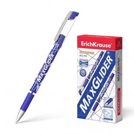 Ручка шариковая Erich Krause"MaxGlider.Ultra Glide Technology", 0,7 мм, синяя, метал. наконечник, резиновый грип, цветной пластиковый корпус фото 1