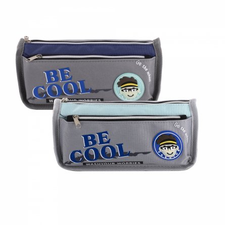 Пенал - косметичка Alingar, ПВХ, молния, боковой карман, 190 х 80 х 35 мм, "BE COOL", микс (голубой, синий, серый), европодвес фото 2