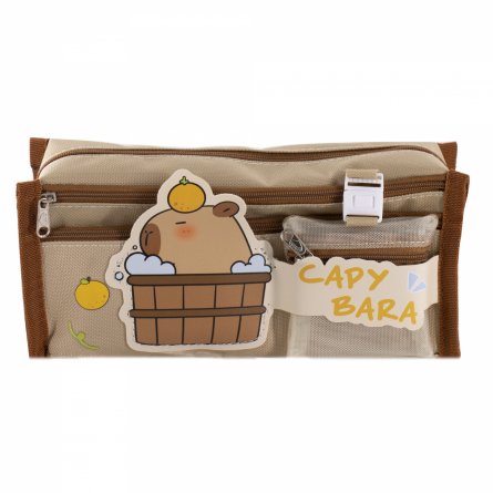 Пенал - косметичка Alingar, ткань, молния, 2 боковых кармана, мини-кошелек, 195 х 90 х 50 мм, "CAPYBARA", бежевый, европодвес фото 1