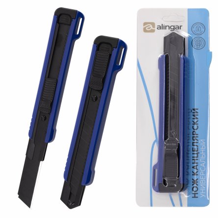 Нож канцелярский Alingar, 18 мм, auto-lock фиксация, микс синий/красный, металл. направляющие, отверстие для подвеса, пластик. корпус, европодвес фото 2