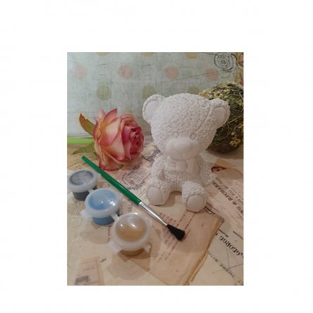 Гипсовая фигурка для раскрашивания красками, 9 см, с кистью и красками, пакет с европодвесом, "Мишка" фото 1