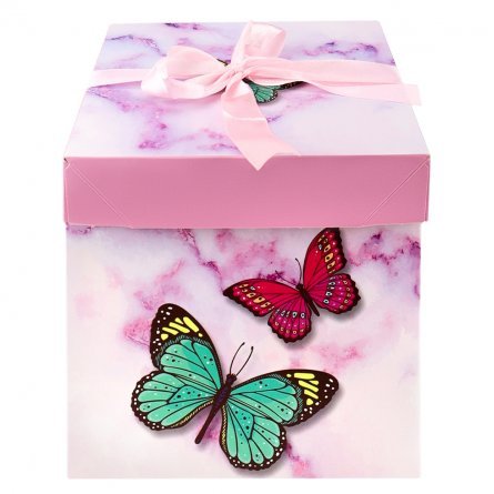 Подарочная коробка Миленд, 22*22*22 см, "Бабочки", с лентой, складная фото 2