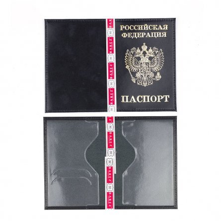Обложка для паспорта, натур. кожа, черная фото 1
