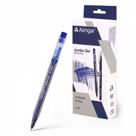 Ручка гелевая Alingar, "Jumbo GeL", 0,5 мм, синяя, игольчатый наконечник, трехгранный, прозрачный, пластик. корпус, 12 шт/уп, карт. уп., европод фото 1