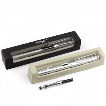 Ручка перьевая, Alingar, черная, 0,5 мм, пластиковый корпус, цвет металлик, картонная упаковка фото 3