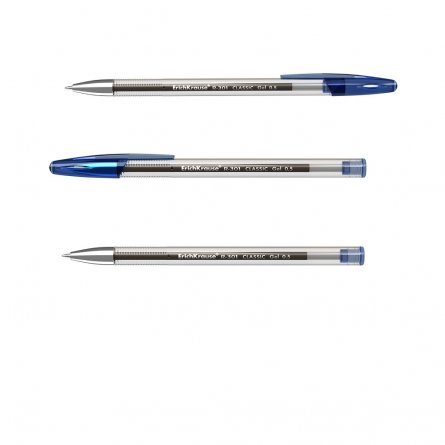 Ручка гелевая Erich Krause "R-301 Classic Gel Stick", 0,5 мм, синяя, профилиров. грип, прозрачный круглый корпус, картонная упаковка, 12шт фото 2