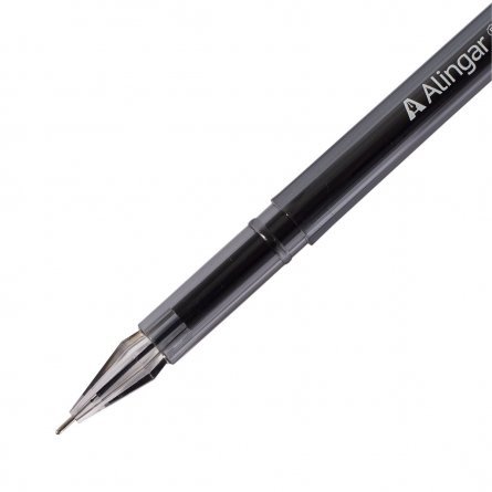 Ручка гелевая Alingar, "Cristal", 0,5 мм, черная, игольчатый наконечник, круглый, прозрачный, пластиковый корпус, в уп. 12 шт., картонная упаковка фото 2
