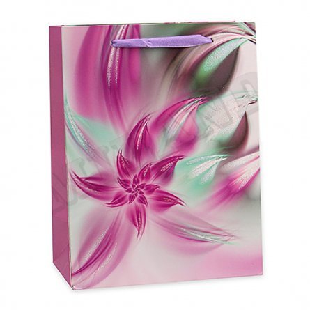 Пакет подарочный Миленд, 18*23*10см, матовая ламинация, глиттер "Фиолетовый цветок" фото 1