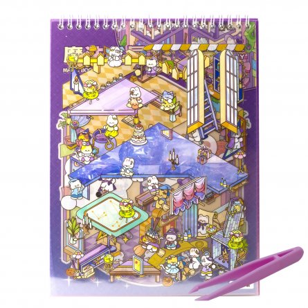 Наклейки для творчества - антистресс блокнот, 200*265 мм, "Animal Party", фиолет, XXL, 3D стикеры, 6 комнат, в комплекте пинцет, пакет с европодвесом фото 11