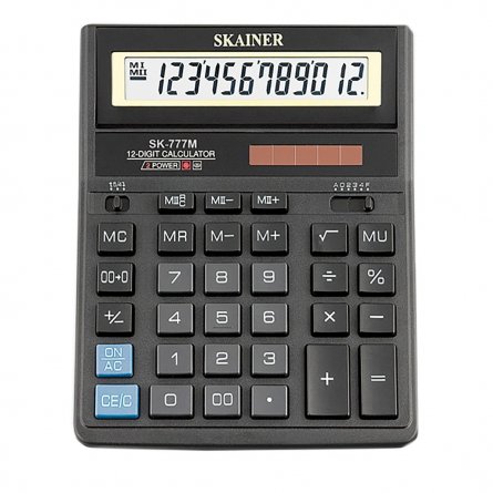 Калькулятор SKAINER 12 разрядов, 157*200*32 мм, черный, "SK-777ХBK" фото 1