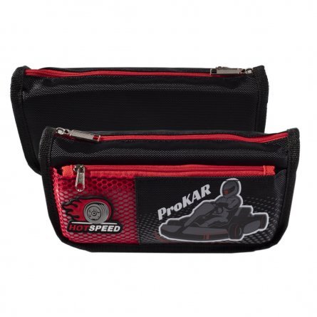 Пенал - косметичка, боковой карман, Alingar, ткань, молния, 210х90х60 мм, "Pro kar", черно- красный фото 1
