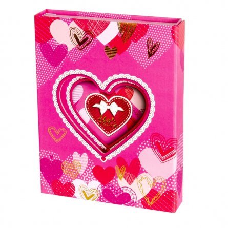 Подарочный блокнот в футляре 13.5 см * 18,0 см , 7БЦ, Alingar, ламинация, тиснение, замочек, 50 л., линия, "Сердце", розовый фото 1