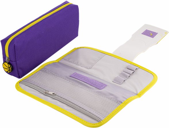 Пенал - косметичка Alingar, ПВХ, молния, боковой карман, съёмная косметичка, липучка,195 х 80 мм, "Sporter 23", микс (син/оранж, фиол/желт, черн/крас) фото 5