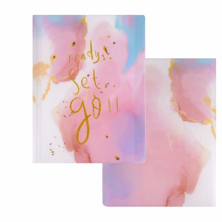 Папка с 40 вкладышами Alingar, А4, 310х235 мм, 400 мкм, пластик, мраморный дизайн с надписью "Ready", розовый фото 1