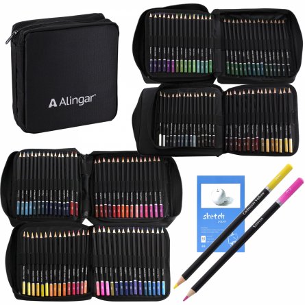 Набор художественный Alingar, 120 предметов в пенале (цветные карандаши, скетчбук) фото 1