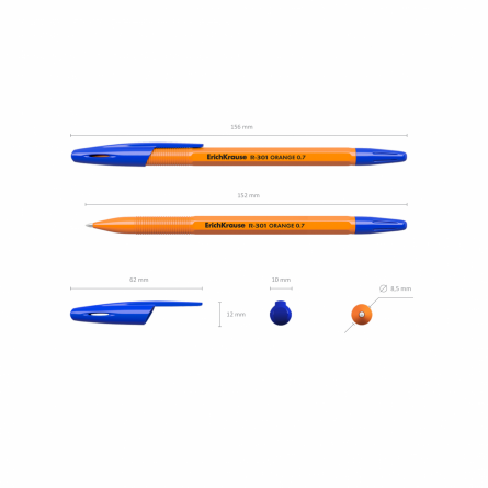Ручка шариковая Erich Krause"R-301 Orange Stick", 0,7 мм, синий, шестигранный оранжевый пластиковый корпус, картонная упаковка фото 2